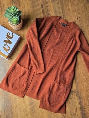 Cyrus Womens Open-Front Rust Knit Cardigan Sweater Small With Pockets